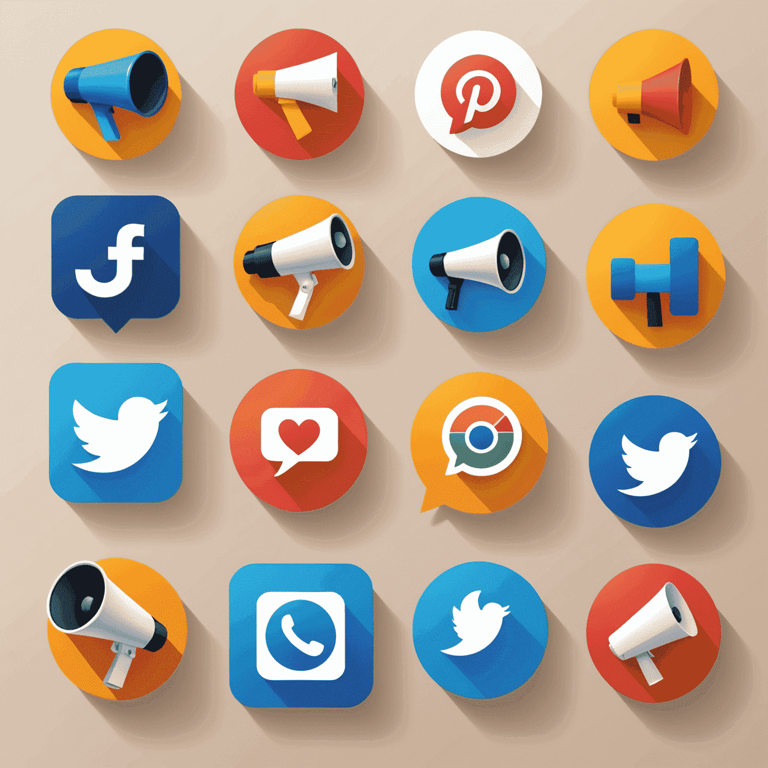 Various social media platform logos with a megaphone icon, representing social media advertising