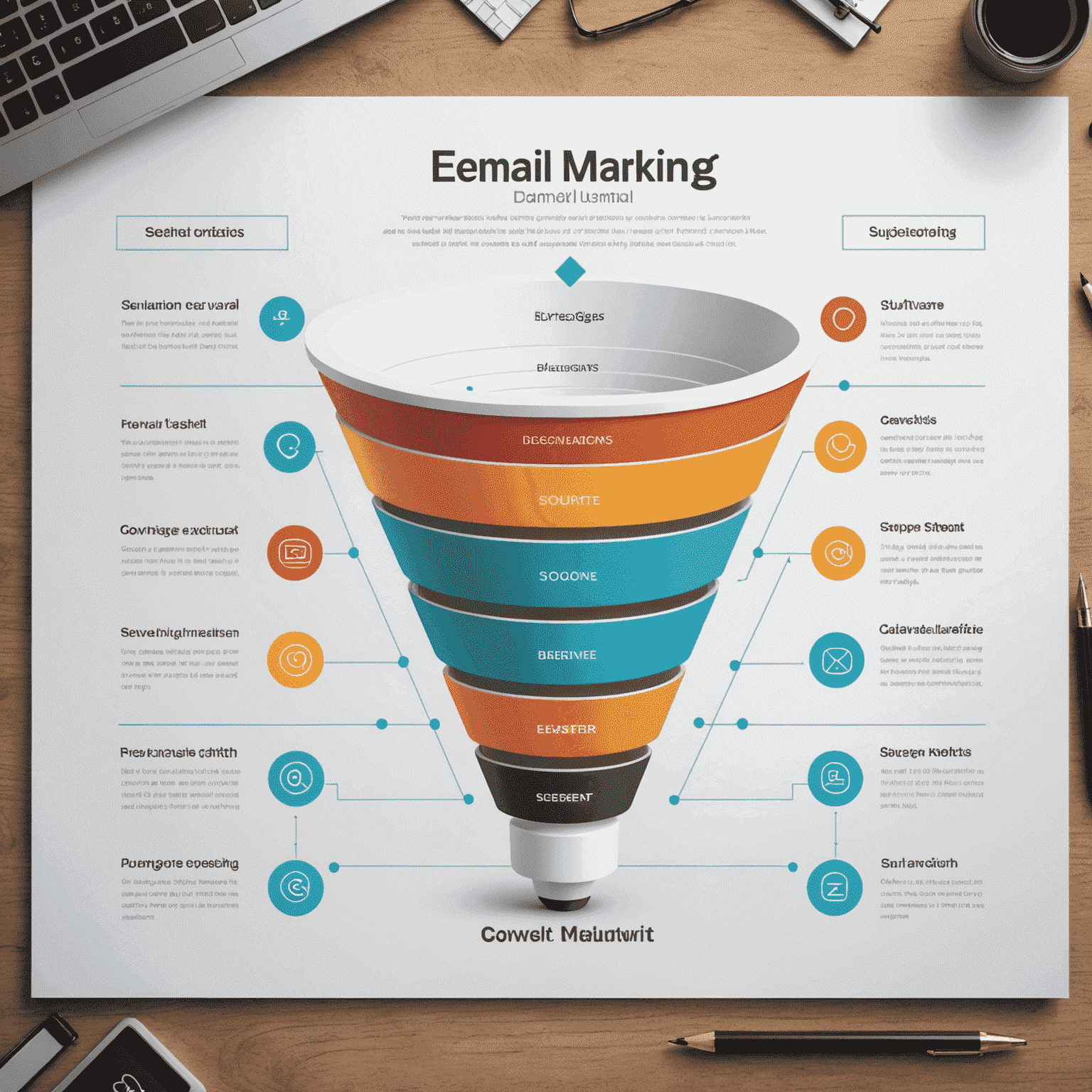 Email marketing funnel showing stages from lead capture to conversion